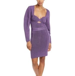 Herve Leger Purple Lurex Ottoman Bandage Sheath Dress